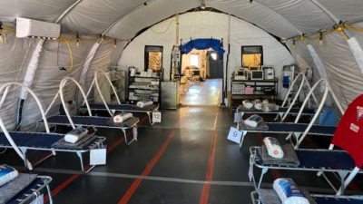  ABOVE: Inside the Matamoros Migrant Camp mobile medical ICU